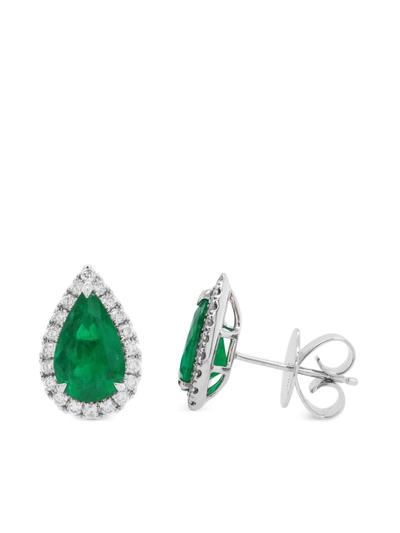 Hyt Jewelry 18kt White Gold Emerald And Diamond Earrings In Silver