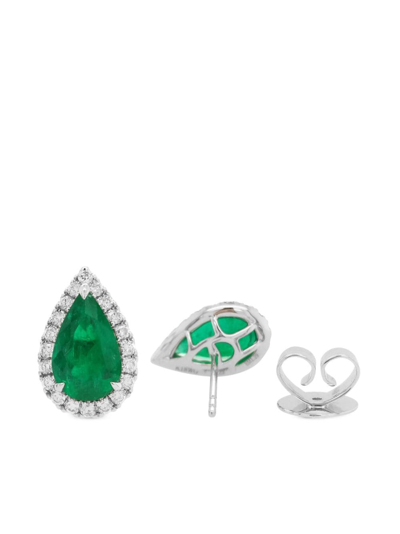 Hyt Jewelry 18kt White Gold Emerald And Diamond Earrings In Silver