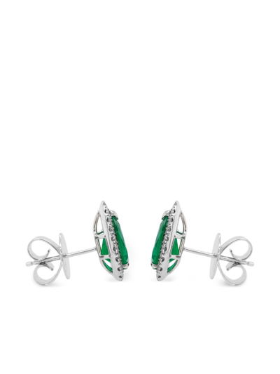 Hyt Jewelry 18kt White Gold Emerald And Diamond Earrings In Silver