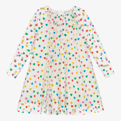 Shop Stella Mccartney Kids Girls White Tulle Heart Print Dress
