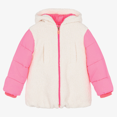 Shop Billieblush Girls Ivory & Pink Sherpa Fleece Jacket