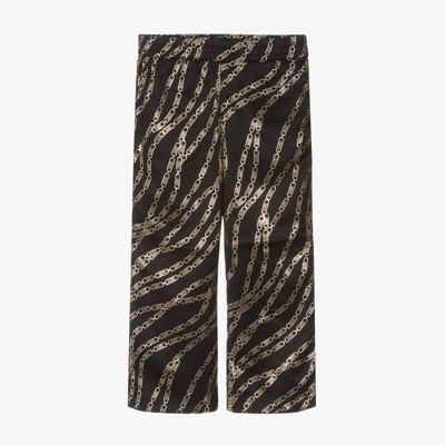 Shop Michael Kors Girls Black & Gold Mk Wide-leg Trousers