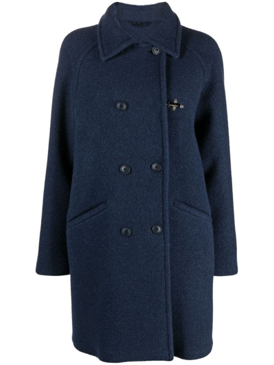 Shop Fay Double Breasted Coat In Blue