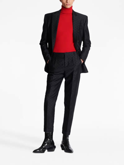 Balmain Mini Monogram Jacquard Wool Straight Trousers In Black