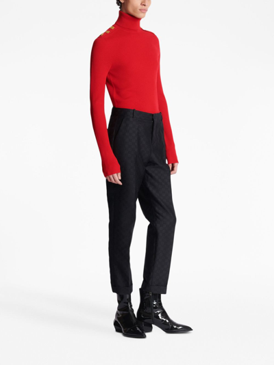 Balmain Mini Monogram Jacquard Wool Straight Trousers In Black