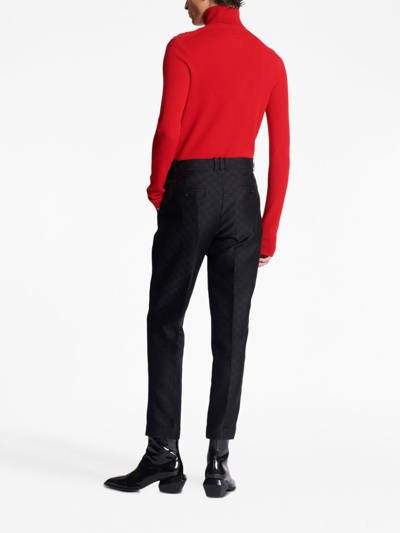 Balmain Mini Monogram Jacquard Wool Straight Trousers In Black