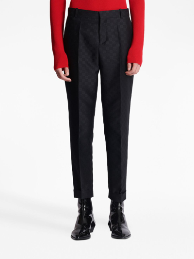 Balmain Mini Monogram Jacquard Wool Straight Trousers In Black
