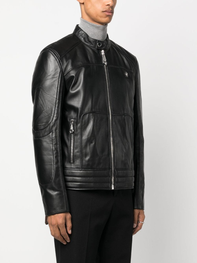 Shop Philipp Plein Padded Leather Biker Jacket In Black