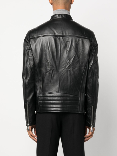 Philipp Plein Padded Leather Biket Jacket In Black