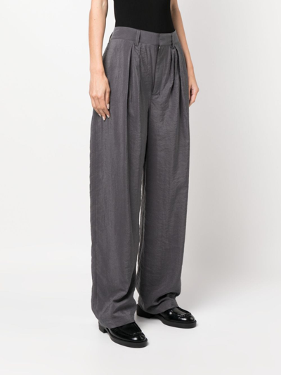 Shop Lemaire Pleated Silk-cotton Blend Trousers In Grey