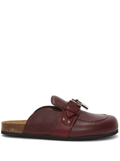 Shop Jw Anderson Padlock-detail Pebbled Leather Slippers In Red