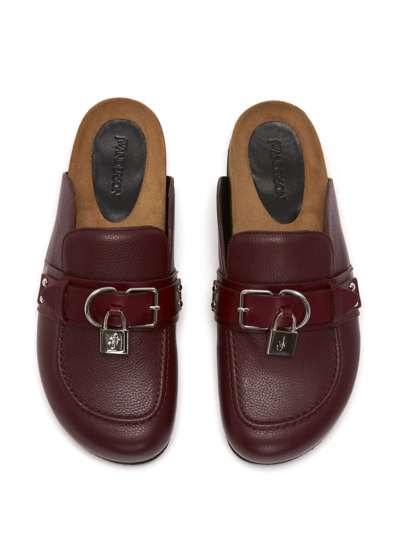 Shop Jw Anderson Padlock-detail Pebbled Leather Slippers In Red