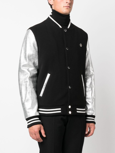 Shop Philipp Plein Metallic Effect-sleeves Bomber Jacket In Black