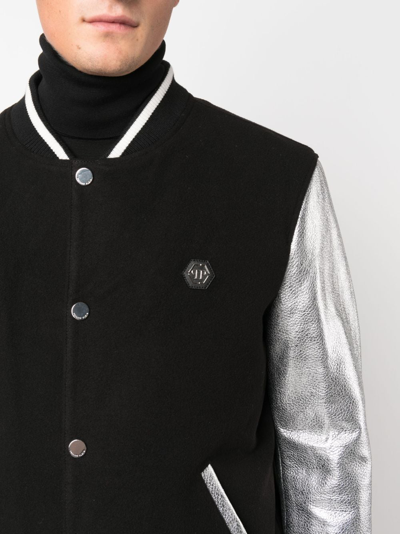 Shop Philipp Plein Metallic Effect-sleeves Bomber Jacket In Black
