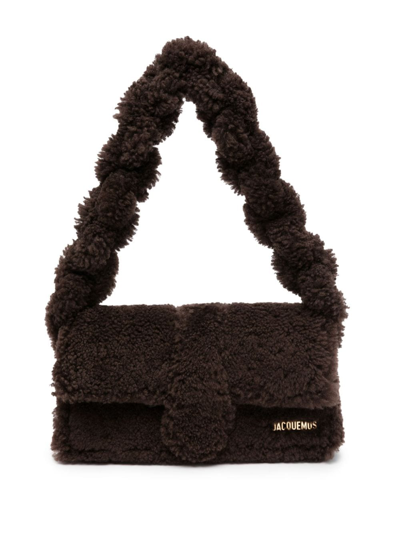 Shop Jacquemus Le Bambidou Shearling Shoulder Bag In Brown