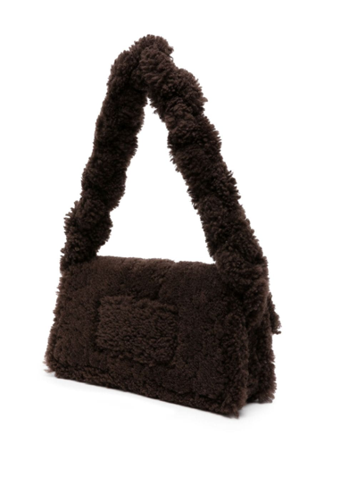 Shop Jacquemus Le Bambidou Shearling Shoulder Bag In Brown