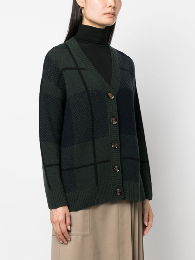 Barbour Marie Checked V-neck Cardigan In Blue