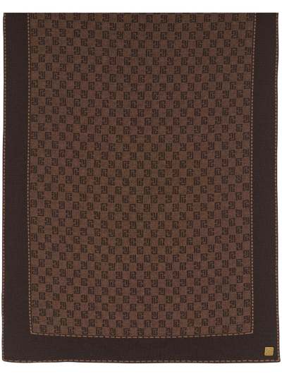 Shop Balmain Monogram-pattern Fine-knit Scarf In Brown