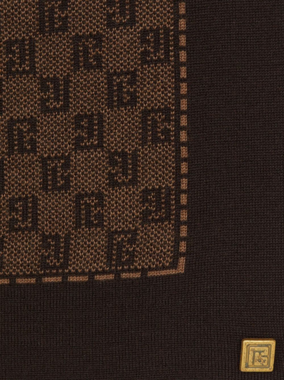 Shop Balmain Monogram-pattern Fine-knit Scarf In Brown