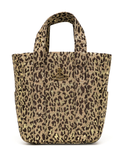Shop Vivienne Westwood Small Murray Leopard-jacquard Tote Bag In Brown