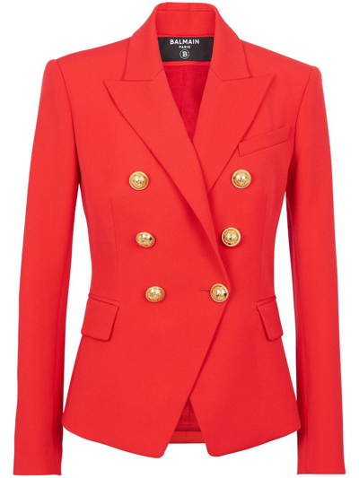 Shop Balmain Double-breasted Wool Blazer In Red