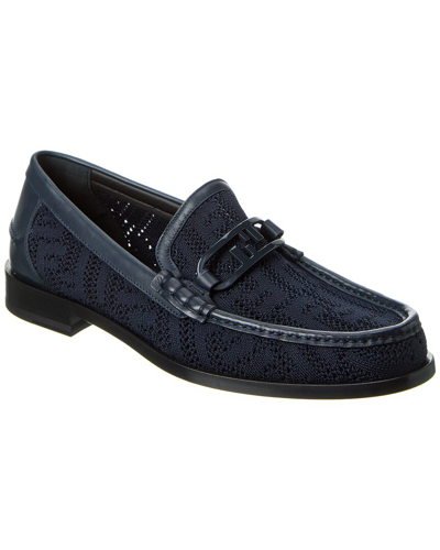 Shop Fendi O'lock Leather-trim Loafer In Blue