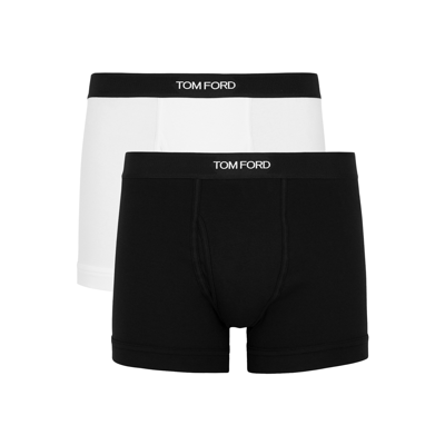Shop Tom Ford Logo Stretch-cotton Boxer Briefs In Black And White