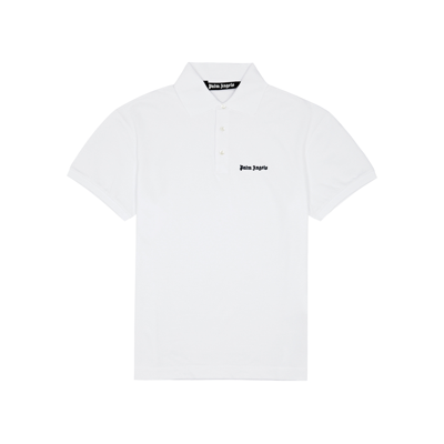 Shop Palm Angels Logo-embroidered Piqué Cotton Polo Shirt In White And Black