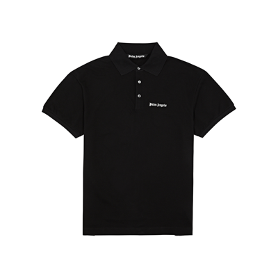 Shop Palm Angels Logo-embroidered Piqué Cotton Polo Shirt In Black And White