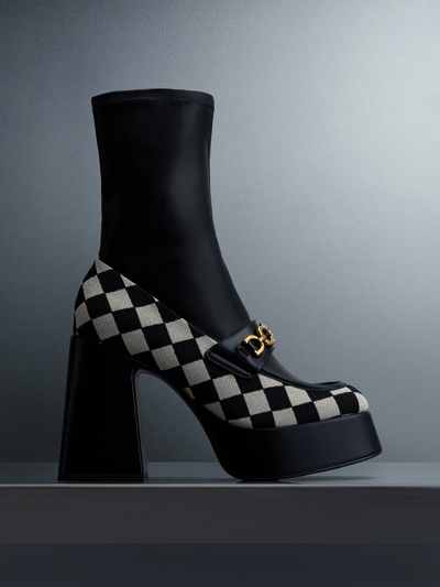 Shop Charles & Keith - Checkered Metallic Accent Platform Ankle Boots In Multi