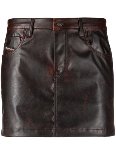 Shop Diesel Brown Leather O-kin Mini Skirt