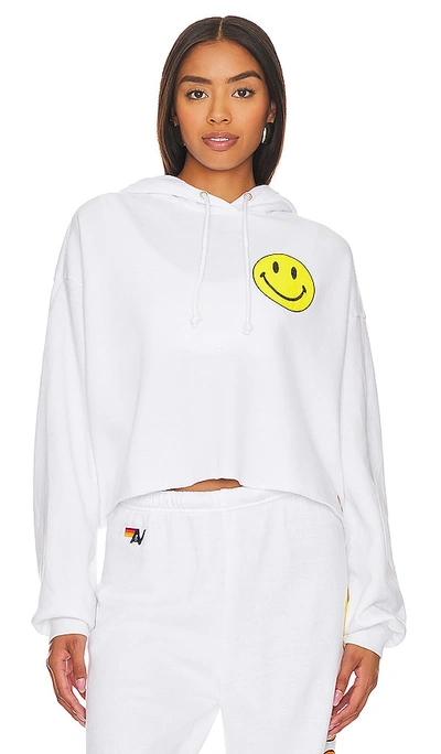 Shop Aviator Nation Smiley 2 Relaxed Cropped Hoodie In White