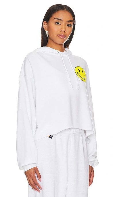 Shop Aviator Nation Smiley 2 Relaxed Cropped Hoodie In White