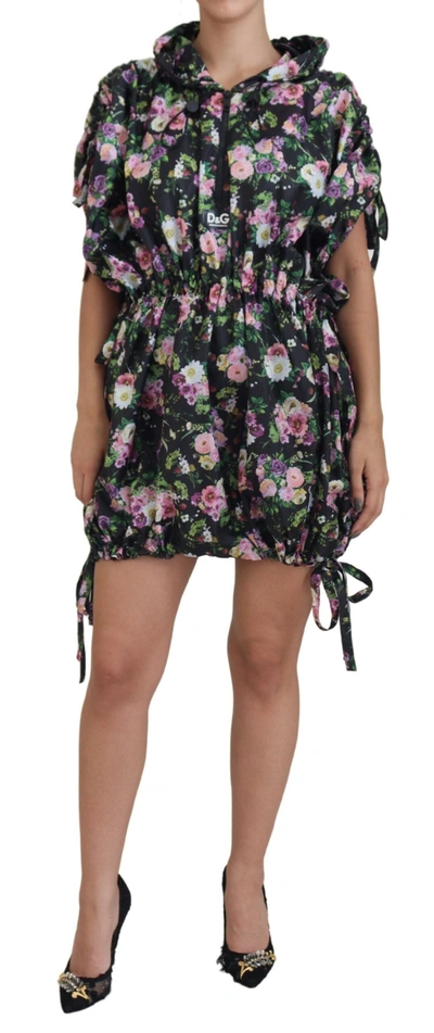 Shop Dolce & Gabbana Black Floral Print Short Sleeves Mini Women's Dress