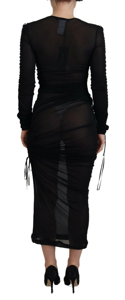 Shop Dolce & Gabbana Black Viscose Bodycon Sheath Midi Women's Dress