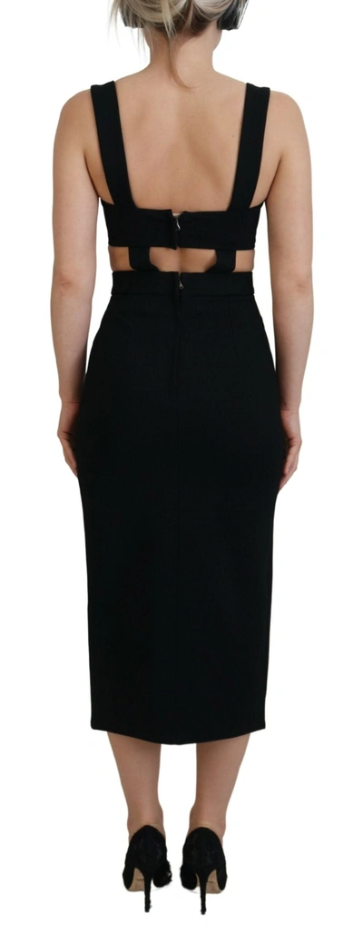 Shop Dolce & Gabbana Black Viscose Bodycon Sheath Midi Women's Dress