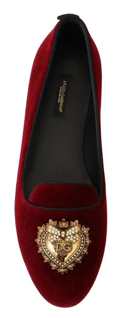 Shop Dolce & Gabbana Bordeaux Velvet Slip-on Loafers Flats Women's Shoes