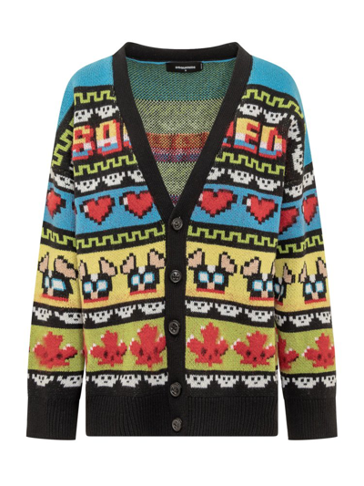 Shop Dsquared2 Jacquard Knitted Cardigan In Multi