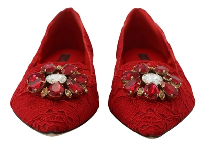 Shop Dolce & Gabbana Red Taormina Crystals Loafers Flats Women's Shoes