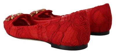 Shop Dolce & Gabbana Red Taormina Crystals Loafers Flats Women's Shoes