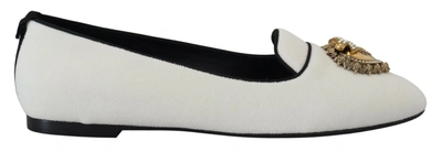 Shop Dolce & Gabbana White Velvet Slip Ons Loafers Flats Women's Shoes