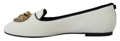 Shop Dolce & Gabbana White Velvet Slip Ons Loafers Flats Women's Shoes