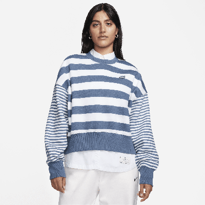 Shop Nike Women's  Sportswear Phoenix Fleece Over-oversized Striped Crew-neck Sweatshirt In Blue