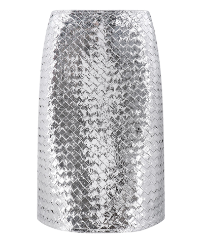 Shop Bottega Veneta Midi Skirt In Silver
