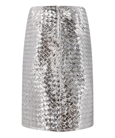 Shop Bottega Veneta Midi Skirt In Silver