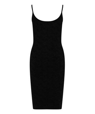 Shop Versace La Greca Midi Dress In Black