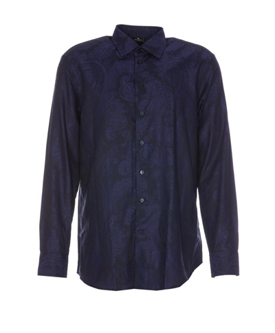 Shop Etro Paisley Printed Long Sleeved Shirt In Navy
