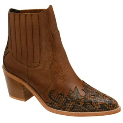 Shop Ravel Galmoy Tan Leather Boot With Snake Detail In Neutrals