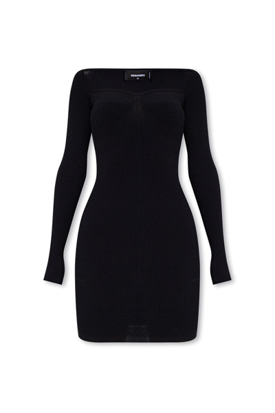 Shop Dsquared2 Sweetheart Neck Knitted Mini Dress In Black