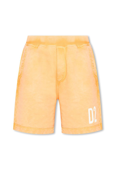 Shop Dsquared2 Logo Printed Track Shorts In Yellow